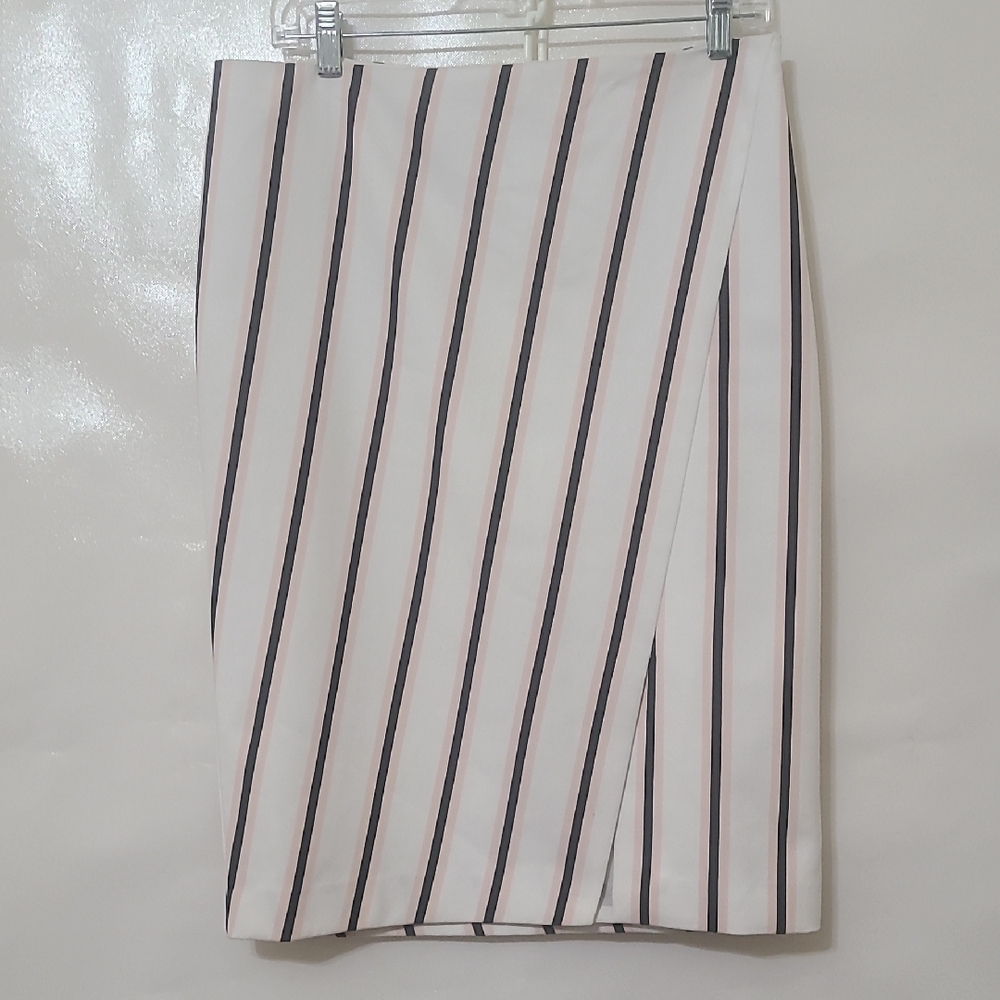 White House Black Market Asymmetrical Slit Striped Pencil Skirt Lined  - Size 10
